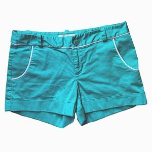 BANANA Republic Ryan Shorts Mid Rise Teal Flat Front Chino Stretch Womens 2
